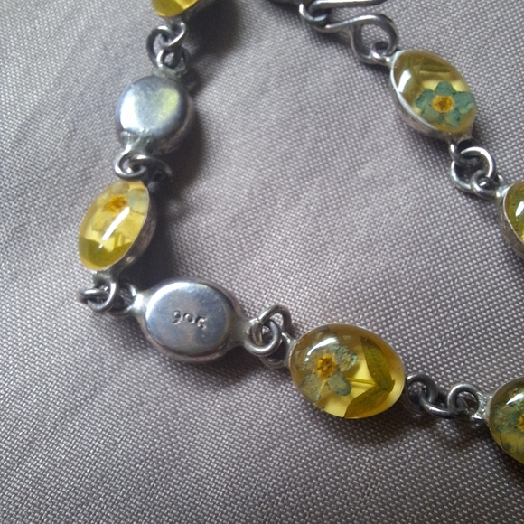 925 Forget Me Not Lucite Cabachon 7" Vintage Bracelet Sterling Silver Flower✨️ - Picture 4 of 7